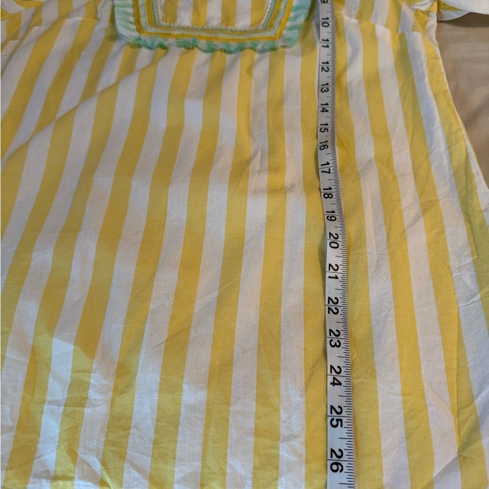 Crown & Ivy Womens Sz S Yellow White Striped Mint Fringe Beaded Tunic Top Blouse - Picture 8 of 8